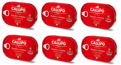 6 x Callipo Tranci di Tonno all'olio di oliva Italian tuna in olive oil, 320 g, tuna slices in olive oil, 12 months ageing