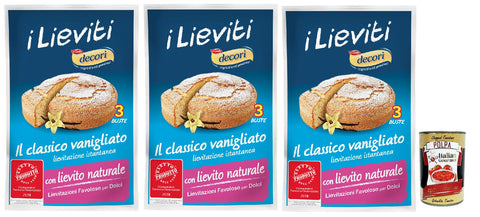 Lo Conte, Decori' Lievito Vanigliato per Dolci - Vanilla Yeast for Desserts - 3x 54g (3x Bags of 18g) + Italian Gourmet Polpa 400g
