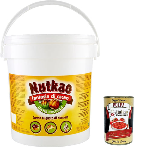 Nutkao Crema Nocciola, Spread XXL Nougat Cream Hazelnut Cream Bucket kg 6 + Italian Gourmet Polpa 400 g