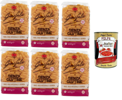 Garofalo Gnocco Sardo, Gluten-Free Pasta from Corn, Natural Rice and Quinoa 6 x 500 g + Italian Gourmet Polpa 400 g