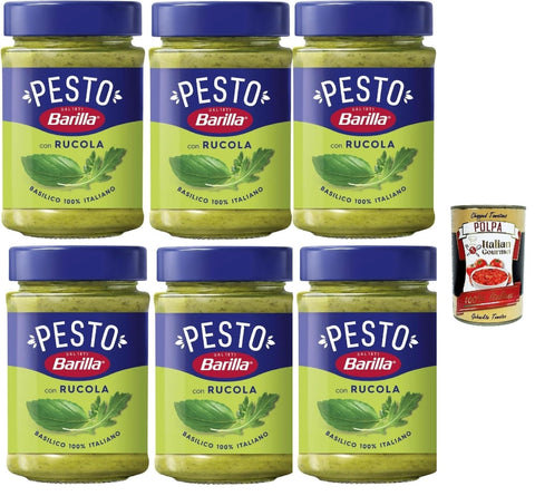 Barilla Pesto con Rucola, 100% Italian, 190 g, Pack of 6 + Italian Gourmet Polpa 400 g