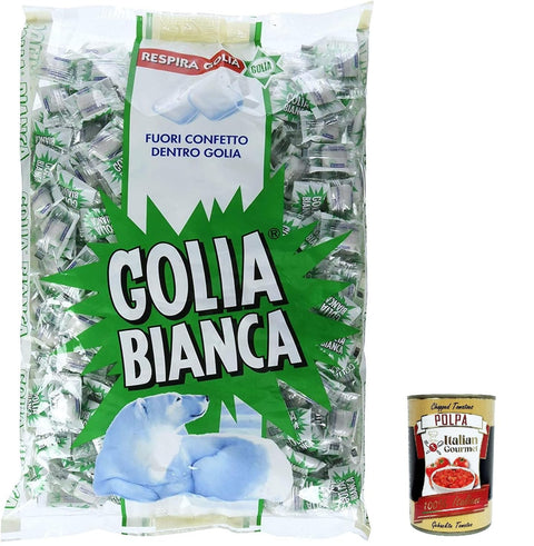 Golia Bianca Caramelle Dure Algusto Menta e Liquirizia, Hard Sweets for Mint Flavour and Licorice 1 kg + Italian Gourmet Polpa 400 g