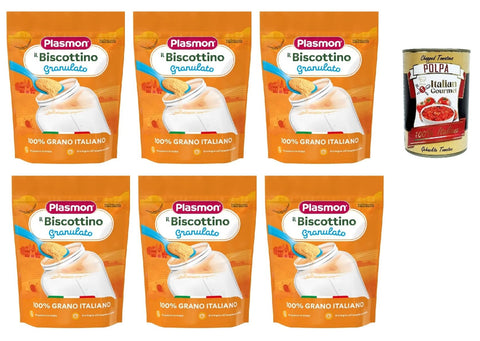Plasmon Biscottino Granulato, dal 6° mese, 100% Italian Grano, 6 x 350 g + Italian Gourmet Polpa 400 g