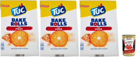 Tuc Bake Rolls, Chips di Pane Sottile e Croccante Gusto PIzza, Oven Baked, Thin and Crispy PIzza Bread Chips 3 x 150 g + Italian Gourmet Polpa 400 g