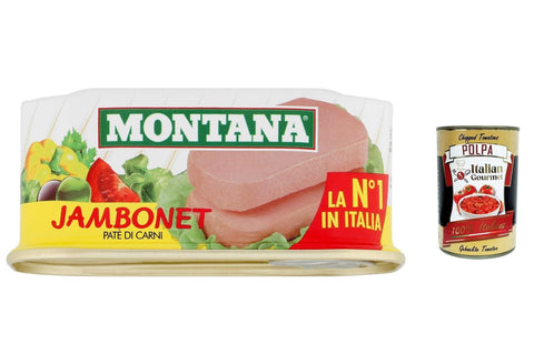 12x Montana Jambonet Pate Beef and Pigs Patè di Carne Bovina e Suina 200 g + Italian Gourmet Polpa 400 g