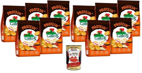 Gallo's Protein Chips di Riso Integrale e Lenticchie al Gusto Hot Spicy, Gallo's Protein Chips Made of Brown Rice and Lentils with Spicy Flavour, 10 x 40 g + Italian Gourmet Polpa di Pomodoro 400 g