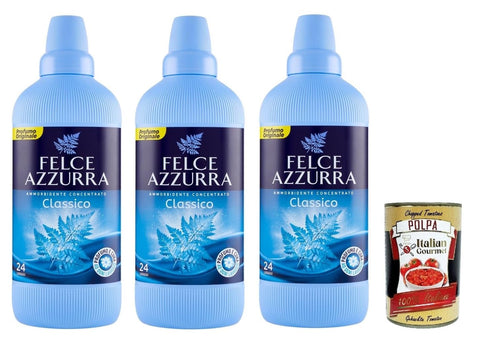 Felce Azzurra Fabric Softener Concentrate Scented Classico Sensual Fragrance 24 Washes 3 x 900 ml + Italian Gourmet Polpa 400 g
