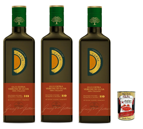 Olitalia, Olio Extravergine di Oliva, I Dedicati Carne, Extra Virgin Olive Oil for Meat Dishes, 3 x 500 ml + Italian Gourmet Polpa 400 g
