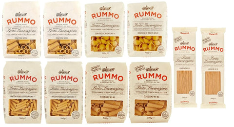 Rummo Pasta Maccheroncelli Test Pack, Rigatoni, Conchiglie Rigate, Lumachine, Tripoline, Italian Pasta, 500 g, Pack of 10