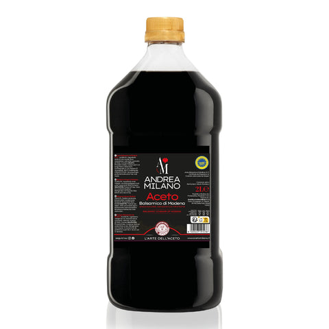 Andrea Milano, Balsamic Vinegar of Modena Red Leaf, Aged for Long Time in Fine Wood Barrels, Ideal for Marinations and Sauces, Made in Italy, PET 2 L