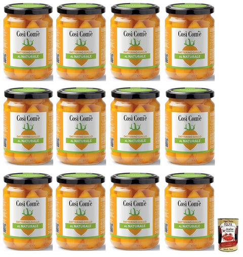 12 x Così Com'è Datterino Giallo al Naturale, Natural Yellow Datterino Tomato, Italian Tomatoes, 350 g Jar + Italian Gourmet Polpa di Pomodoro 400 g Tin