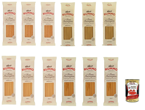 Rummo Bucatini Spaghetti Linguine Durum Wheat Semolina Pasta Italian Noodles 12 x 500 g Pack + Italian Gourmet Polpa di Pomodoro 400 g Tin