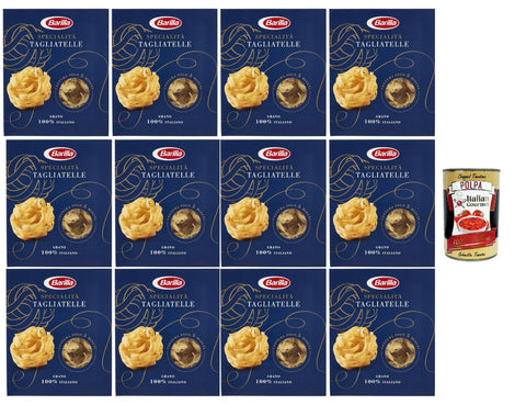 Barilla Tagliatelle Specialità 12 x 500 g - Wide Ribbon Noodles Made from 100% Italian Durum Wheat Semolina, al dente in 5 Minutes, Large Pack for Families + Italian Gourmet Polpa