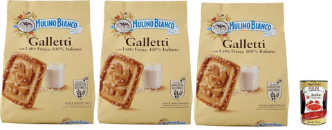 Mulino Bianco Galletti, Biscotti con latte 100% Italian, biscuits with fresh milk, 100% Italian, palm oil-free, delicious breakfast, 3 x 800 g + Italian gourmet polpa 400 g