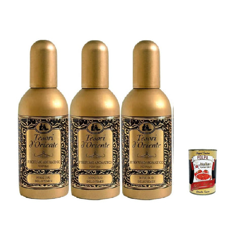 Tesori D'oriente Royal Oud dello Yemen 100 ml, Spicy and Woody Fragrance 3 x 100 ml + Italian Gourmet Polpa 400 g