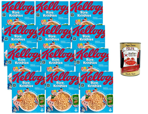 Rice Krispies Crispy Rice Breakfast Cereals 12 x 360 g Vitamins Iron Family Pack Crispy Muesli without Palm Oil + Italian Gourmet Polpa