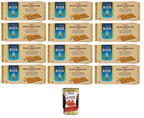 De cecco Crakers with Grano Saraceno Integral Crackers with Whole Grain Buckwheat 12 x 250 g + Italian Gourmet Polpa 400 g