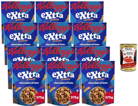 Extra Granola Crispy Cereal Chocolate with Whole Grain Oats, Family Storage Pack, 12 x 375 g Bags, Breakfast Cereals + Italian Gourmet Polpa
