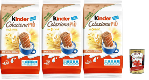 Kinder Colazione Più, 10 Snacks Made of Whole Grain Sponge Cake with 5 Cereals, with Malt and Cocoa Filling, Excellent for Breakfast and Snack, 3 x 290 + Italian Gourmet Polpa 400 g