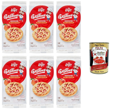 Lago Gastone Crostatina all'Albicocca, Apricot Tarts, 6 x 240 g Pack, Each Pack Contains 6 Snacks of 40 g + Italian Gourmet Polpa 400 g