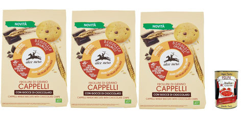 Alce Nero Frollini di grano Cappelli con gocce di cioccolato wheat biscuits with dark chocolate drops biscuits 3 x 250 g + Italian Gourmet polpa 400 g