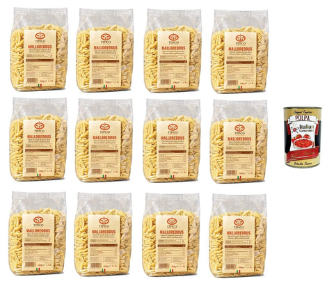 Tipico di Sardegna- Malloreddus Durum Wheat Semolina Pasta - 12 x 500 g + Italian Gourmet Polpa di Pomodoro 400 g