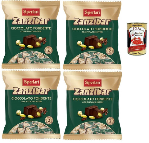 Sperlari Zanzibar Dark Chocolate with Whole Pistachios - 4 x 117 g (468 g) | Italian Chocolates Individually Wrapped - Tradition Since 1836, Premium Enjoyment + Italian Gourmet Polpa
