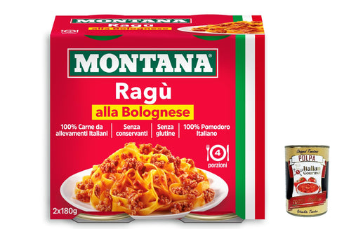 12 x Montana Ragù Bolognese, Sauce with Italian Meat, 2 x 180 g Tin + Italian Gourmet Polpa 400 g