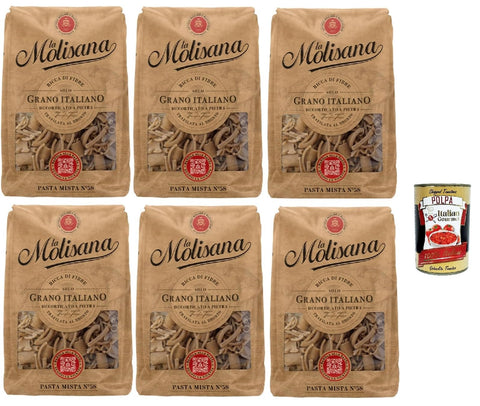 La Molisana Pasta Integrale Pasta mista n°58, Whole Grain Pasta, 100% Italian Wheat, Bronze Paste 6 x 500 g Pack + Italian Gourmet Polpa 400 g