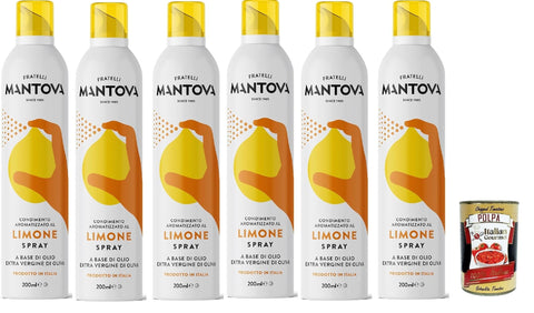 SPRAYLEGGERO Extra Virgin Olive Oil Flavoured with Lemon 6 x 200 ml – Thanks to the Practical Spray Bottle you can save up to 90% of the oil + Italian Gourmet Polpa 400 g