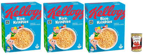Kellogg's Rice Krispies (3 x 360 g) - Roasted Cereals with Savoury Crunch - Crispy Puffed Rice for Maximum Breakfast Fun + Italian Gourmet Polpa 400g