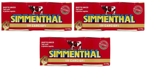 3 x Simmenthal con Carciofi Ready Meal Made of Beef in Vegetable Jelly Canned Meat with Artichokes (2 x 135 g)