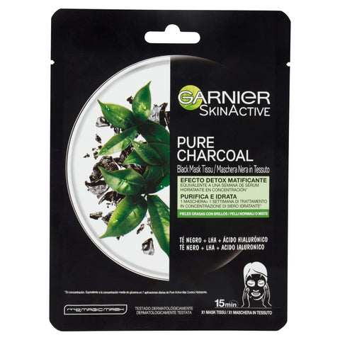 Garnier Pure Charcoal Fabric Mask Moisturizing for Normal or Combination Skin 28g (Pack of 4)