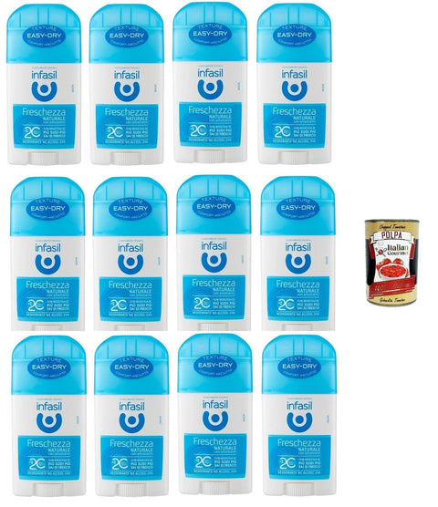 Infasil Deodorant Stick Natural Freshness with Molecule 2C, Instant Feeling of Freshness, Deodorant 12 x 40 ml + Italian Gourmet Polpa 400 g