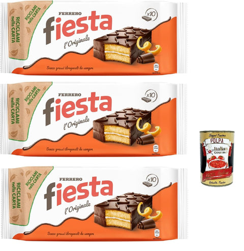 Fiesta 10 Snacks Sponge Cake with Chocolate, Delicate Orange Flavour, Excellent for Breakfast and Snack, 3 x 360 g + Italian Gourmet Polpa 400 g