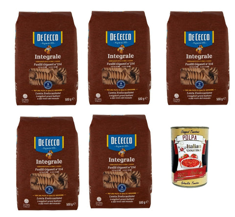 De Cecco Integrale Fusilli Giganti N° 234, Pasta Integrale, Whole Grain Pasta, 5 x 500 g + Italian Gourmet Polpa 400 g