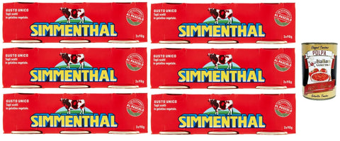 SIMMENTHAL Carne in Scatola, Beef in Aspic 6x (3x 90g) 100% Italian Meat Aspic Meat + Italian Gourmet Polpa 400g