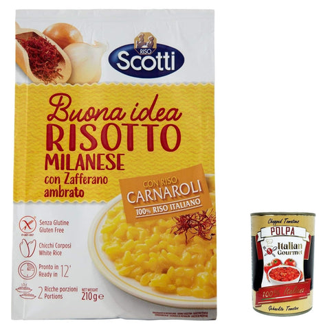 6 x Riso Scotti Risotto alla Milanese Carnaroli Rice with Amber Saffron, Gluten Free 210 g + Italian Gourmet Polpa 400 g