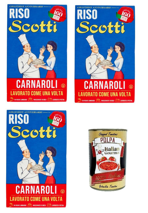 Riso Scotti- RIso Carnaroli Collection for 160th Anniversary 3 x 850 g + Italian Gourmet Polpa 400 g