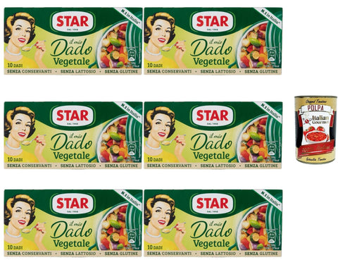 Star Il Mio Dado Vegetal Vegetable Broth Cube 6 x 100 g (60 Bouillon Cubes) Gluten Lactose Preservatives Storage Pack for Soups and Sauces + Italian Gourmet Polpa