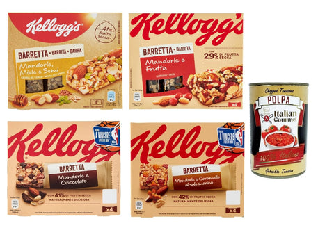 Kellogg's Test Pack Barretta Mandorle, Cereal Bar 4 x 128 g + Italian Gourmet Polpa 400 g
