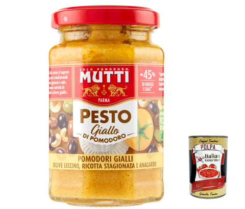 6 x Pesto di Pomodoro Giallo, Pesto with Yellow Tomatoes, Olives, Experienced Ricotta and Anacardi 190 g + Italian Gourmet Polpa 400 g