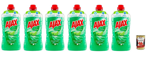 6 x Ajax Detersivo Pavimenti Floor Cleaner, Fresh and Cleanliness Cleaner, Lemon 950 ml + Italian Gourmet Polpa 400 g