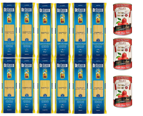 De Cecco Pasta Package (Spaghetti N°12, Spaghettini N°11, Linguine N°7) + Italian Gourmet 100% Italian Peeled Tomato Tins 3 x 400 g