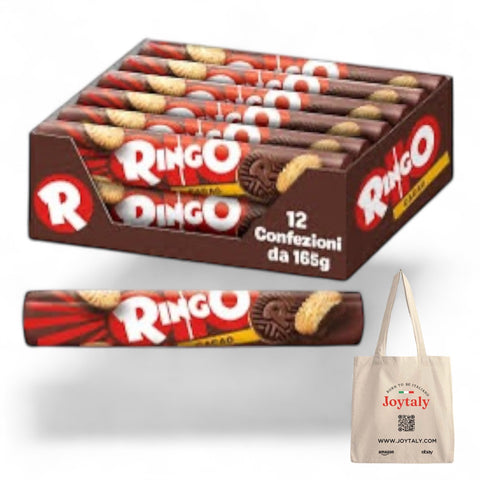 Pavesi Ringo Cocoa Snack, Stuffed Biscuits with Chocolate Flavour Cream, Snack for Snack or Study Break, Tube Format 12 Packs of 165 g