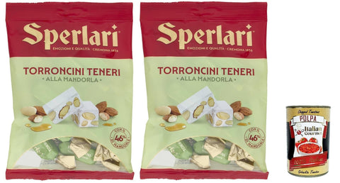 Sperlari Torroncini Teneri Almond - 2 x 117 g Bags, Soft Italian Nougat with 46% Almonds, Individually Wrapped, Gift & Supply + Italian Gourmet Polpa
