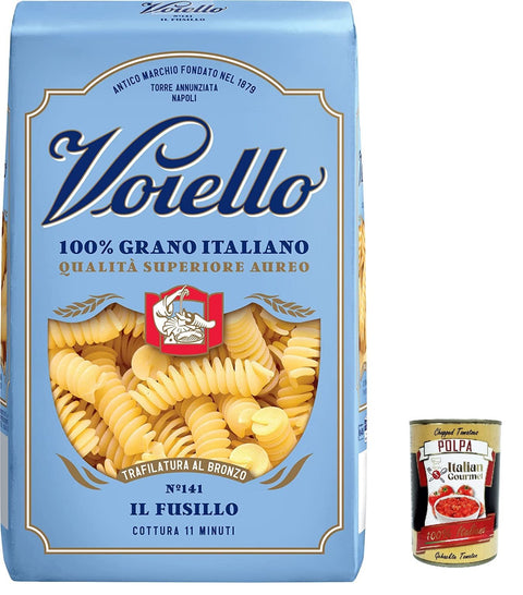 Voiello Pasta Fusilli Pasta 100% Italian N141 500g + Italian Gourmet Polpa 400g Pack of 5