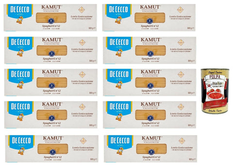 10x De Cecco Pasta Spaghetti N. 12 Kamut Brand of Khorasan Wheat 500g + Italian Gourmet Polpa 400g