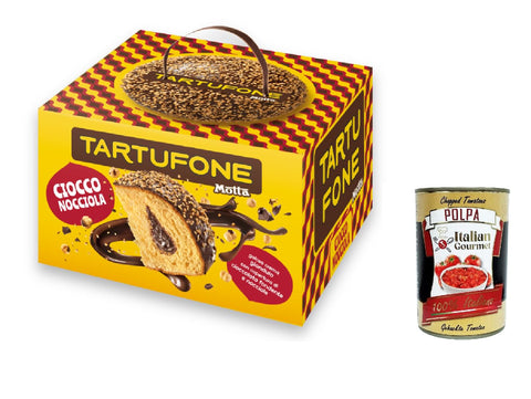 Motta Tartufone Ciocco Nocciola with Hazelnut Cream Decorated with Dark Chocolate and Chopped Hazelnuts 650g + Italian Gourmet Polpa 400g