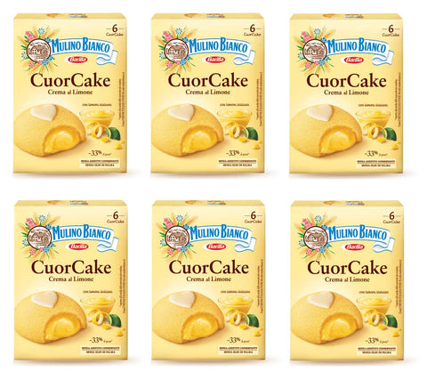 6 x Barilla Mulino Bianco Cuor Cake Snack Filled with Lemon Cream (6 x 35 g) 210 g Mini Cake with Italian Lemons without Palm Oil Sponge Cake